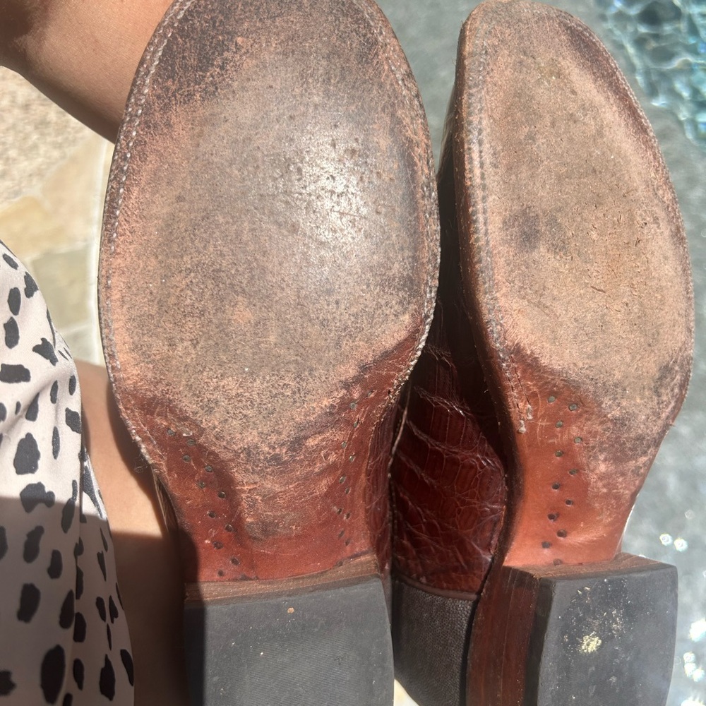 Lucchese Brown Leather Cowboy Boots Caiman 9D - Picture 2 of 16